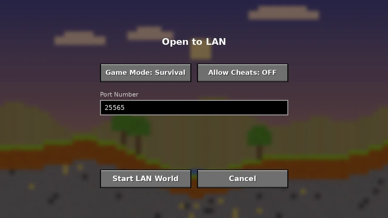 Open to LAN screen at sunset used to restart an e4mc session