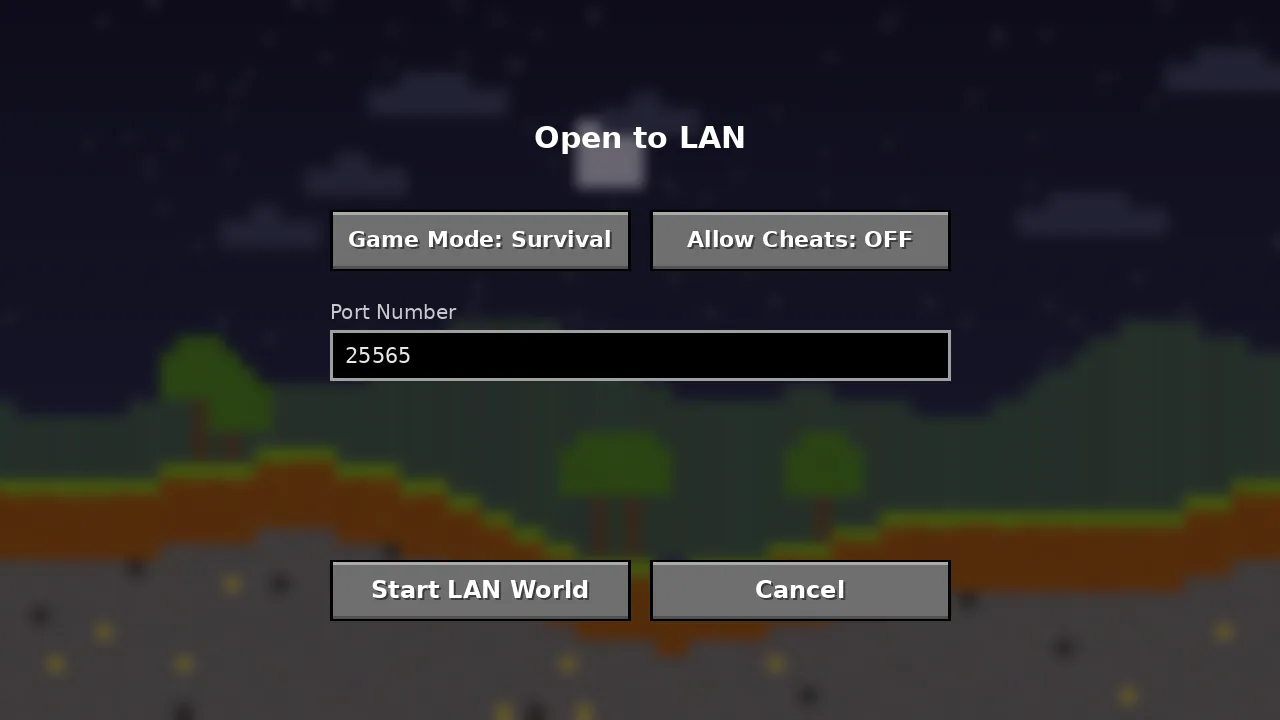 Open to LAN screen at night before starting an e4mc world