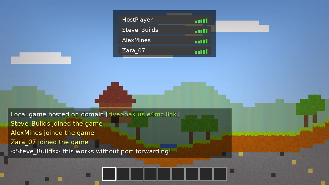 Minecraft world with three friends joined through an e4mc domain