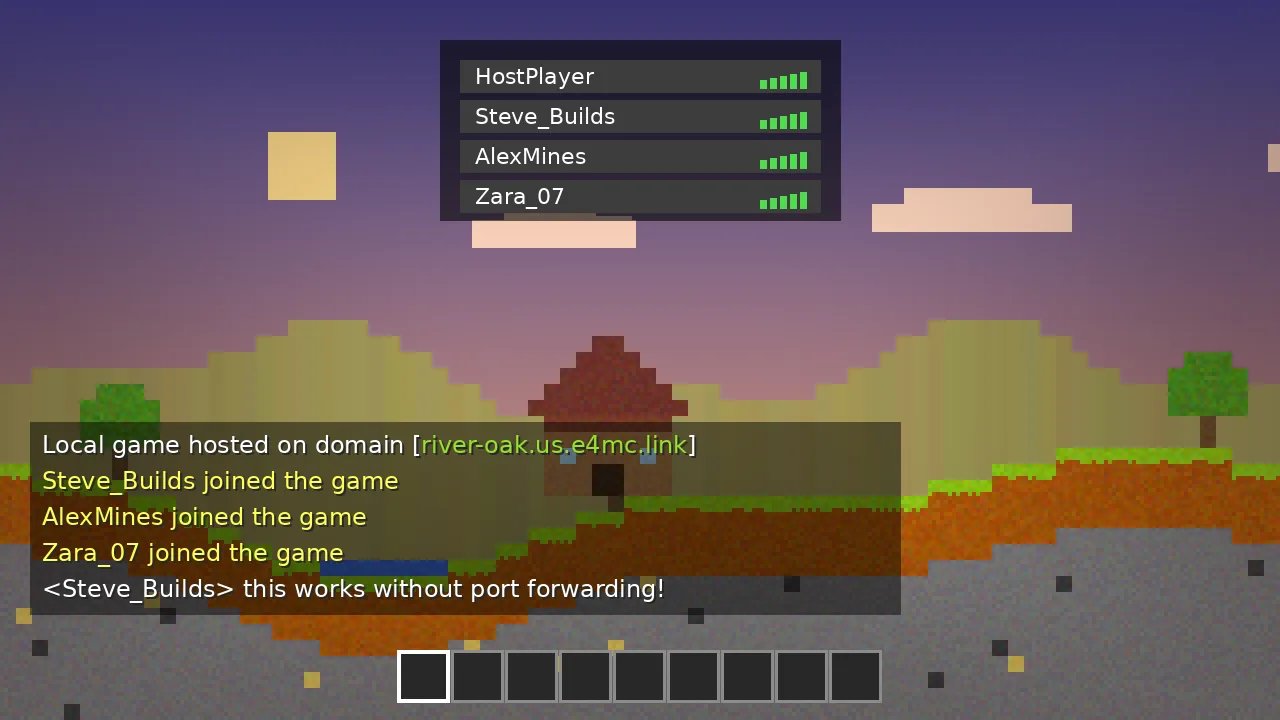 Three friends joined a world hosted with e4mc
